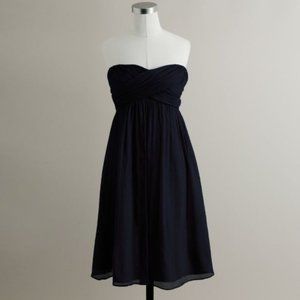 Sz 2 J Crew Taryn strapless silk chiffon cocktail dress - Navy - worn once